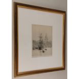 Rowland Langmaid (1897-1956), HMS Discovery moored on the Thames Embankment, etching, inscribed