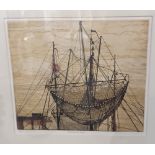 Charles Bartlett (1921-2014) fishing nets, etching, signed in pencil, 30cm by 34cm