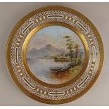 A Coalport porcelain cabinet plate, painted with a view of Mount Salvator, signed E O Ball, within a