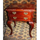 A reproduction mahogany rectangular side table with two drawers and brass swan neck drop handles