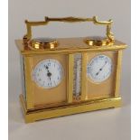 A French clock and barometer carriage clock set by Duverdry and Bloquel with twin white enamel dials