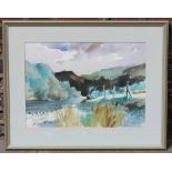 Vaughan Bevan (20th Century) Welsh landscape, reverse with gallery label inscribed 'The river at