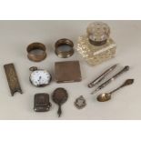 A George VI silver compact case Birmingham 1940, Swiss 925 silver cased pocket watch (a/f handle