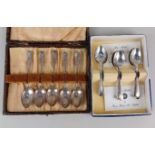 A set modern silver coffee spoons maker Francis Howard Sheffield 1966 and a set of five George V