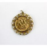 A Queen Elizabeth II gold sovereign dated 1968 in clasp pendant mount