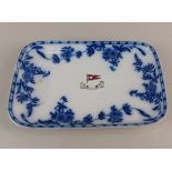 A White Star Line asparagus dish with floral blue and white transfer printed decoration, impressed