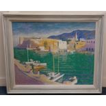Alan Stenhouse Gourley ROI (Scottish 1909-1991), Mediterranean harbour view, oil on board, signed,