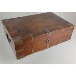 An Indian brass bound writing box, with hinged rectangular lid revealing fitted interior and lift-