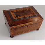 A coromandel marquetry inlaid sewing box, on bun feet, 23cm (a/f)