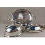 A large Mappin & Webb silver plated oval butler's tray, with shell cast border and handles, 68cm,