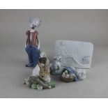A collection of Lladro porcelain comprising a figure of a clown 'Destination Big Top', duck and