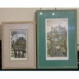 20th century school, two limited edition colour prints of a castle on a hilltop, possibly Edinburgh,