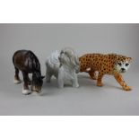 A Beswick model of a prowling leopard 30cm, a Beswick chestnut horse and a Lladro dog (a/f)