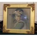 F L Grace (early 20th century), portrait of a young girl wearing a blue hat, watercolour, signed and