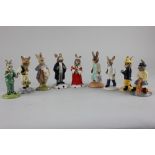 Eight Royal Doulton 'Bunnykins' figures comprising Judge, Lawyer, Morris Dancer, Fisherman, Fireman,