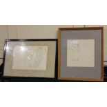 Sarah van Niekerk, young bactrian camel and bactrian camel, two ink drawings, one signed in