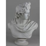 After C Delpech, a Victorian parian ware bust of Apollo, the socle base impressed Art Union of
