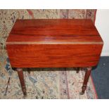 A 19th century mahogany Pembroke drop leaf table end and opposing dummy drawers with brass ring drop