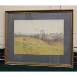 M Forster (Victorian school), sheep grazing on hilly landscape, watercolour, signed and dated