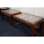 A pair of G-Plan tile topped rectangular occasional tables with makers label, 73cm