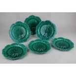 A set of six Wedgwood green majolica cabbage leaf side plates printed and impressed marks, 21cm