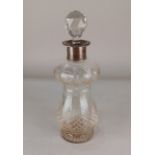 A George V silver mounted cut glass decanter baluster shape with silver collar, maker John