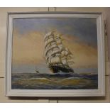 Turner (20th century) two sailing ships in full sail, oil on canvas, signed, 48cm by 58cm