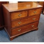 A 19th century oak chest of two short over three long drawers, with crossbanded top and drawers,