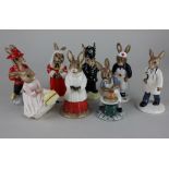 Eight Royal Doulton 'Bunnykins' figures comprising Fireman, Policeman, Doctor (a/f - repaired ears),