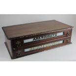 An Arkwrights Machine Cottons mahogany counter cotton reel chest two drawers with glass panels to