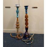 Two Middle Eastern 'Shisha' pipes tallest 74cm