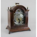 A John Thomas London reproduction mantle clock domed case, chiming movement with moon phases, 28cm