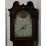 A George III mahogany longcase clock painted arched dial with sailing ship phase aperture, marked