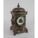 A 19th century French brass mantle clock, the movement by Samuel Marti, Paris, the movement striking