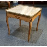 A French style gilt metal mounted side table with gilt metal gallery and single drawer, 50cm