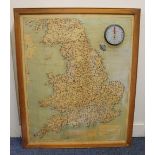 A Geographia Distance clock chart centred on Chichester, wooden framework, 83.5cm by 69.5cm (a/f)