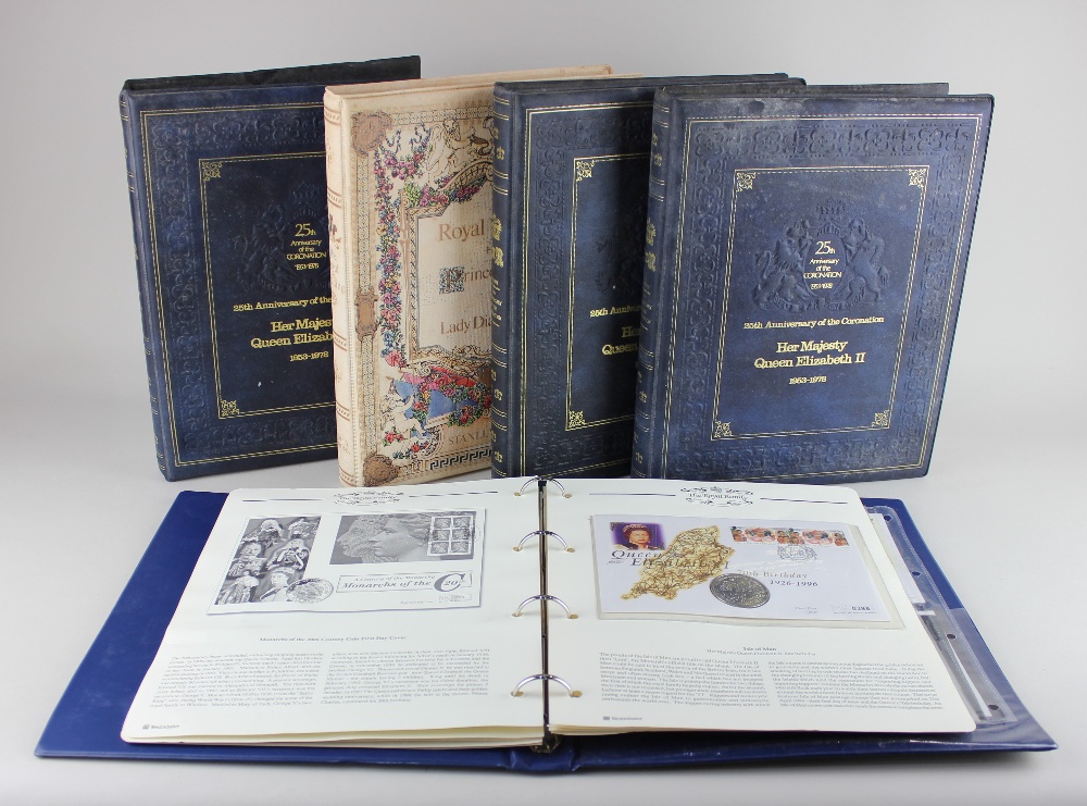Five Commemorative stamp albums to inclue three volumes 25th Anniversary of the Coronation of Her