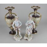 A pair of Carlton ware porcelain two-handled vases, of baluster form, with floral and gilt