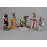 Five Royal Doulton 'Bunnykins' figures comprising Romeo, Juliet, Sweetheart, Cinderella, and