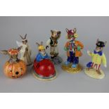 Six Royal Doulton 'Bunnykins' figures comprising Clarence the Clown, Dodgem, Joker, Morris Dancer,