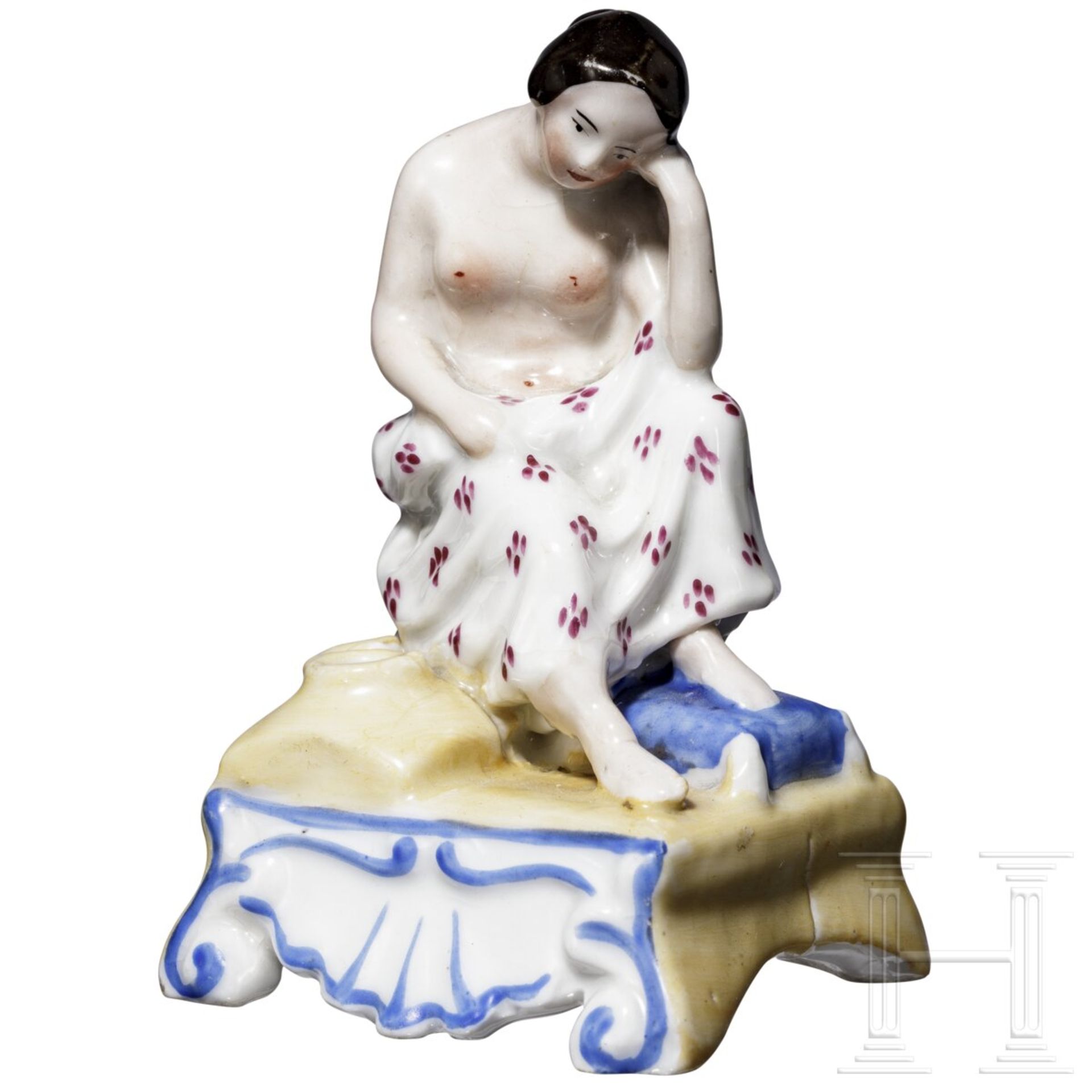Erotische Porzellanfigur als Duftbehälter, russische Privatmanufaktur, Mitte 19. Jhdt.