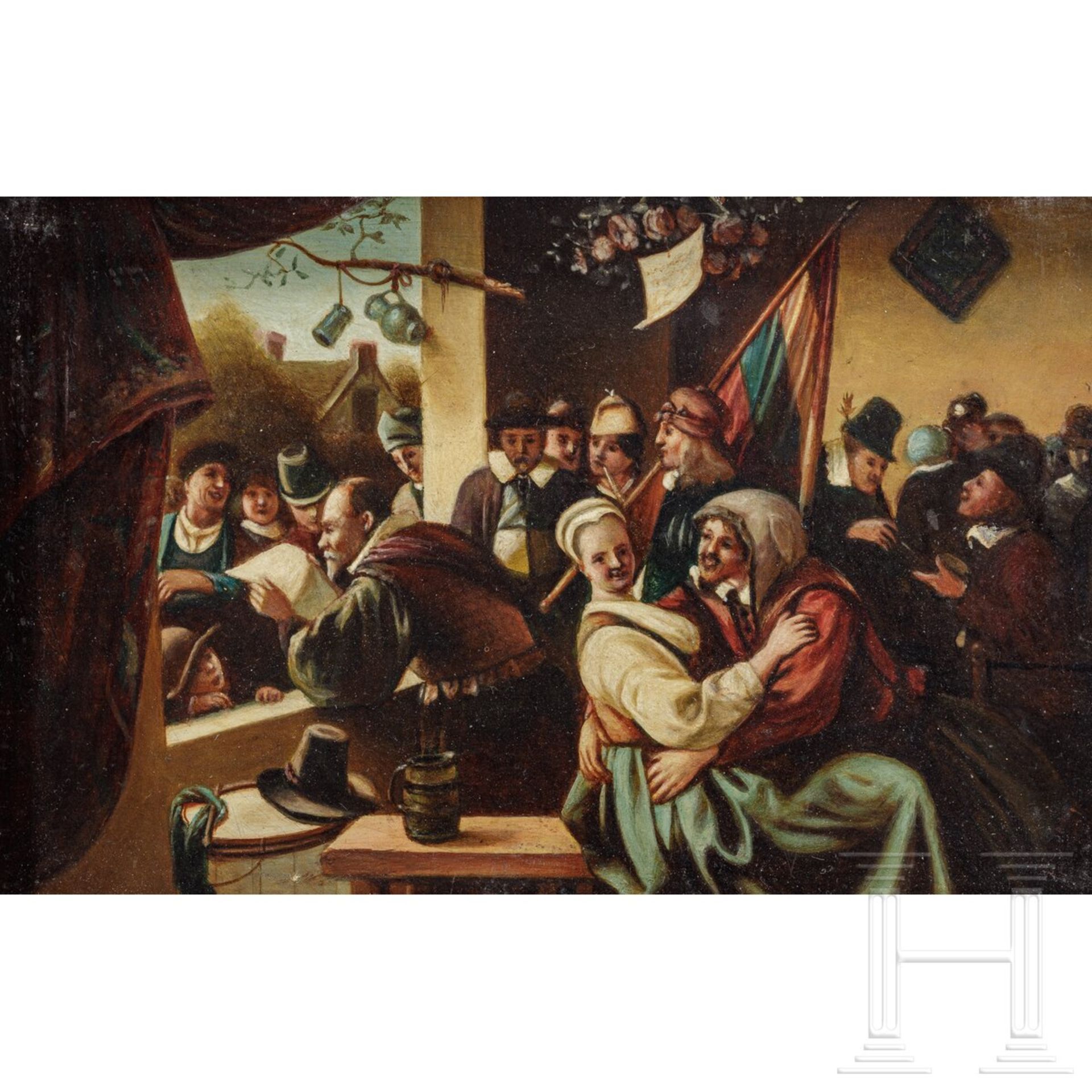 Ein Paar kleine Genrebilder in der Art des Jan Steen, flämisch, 19. Jhdt. - Image 4 of 4