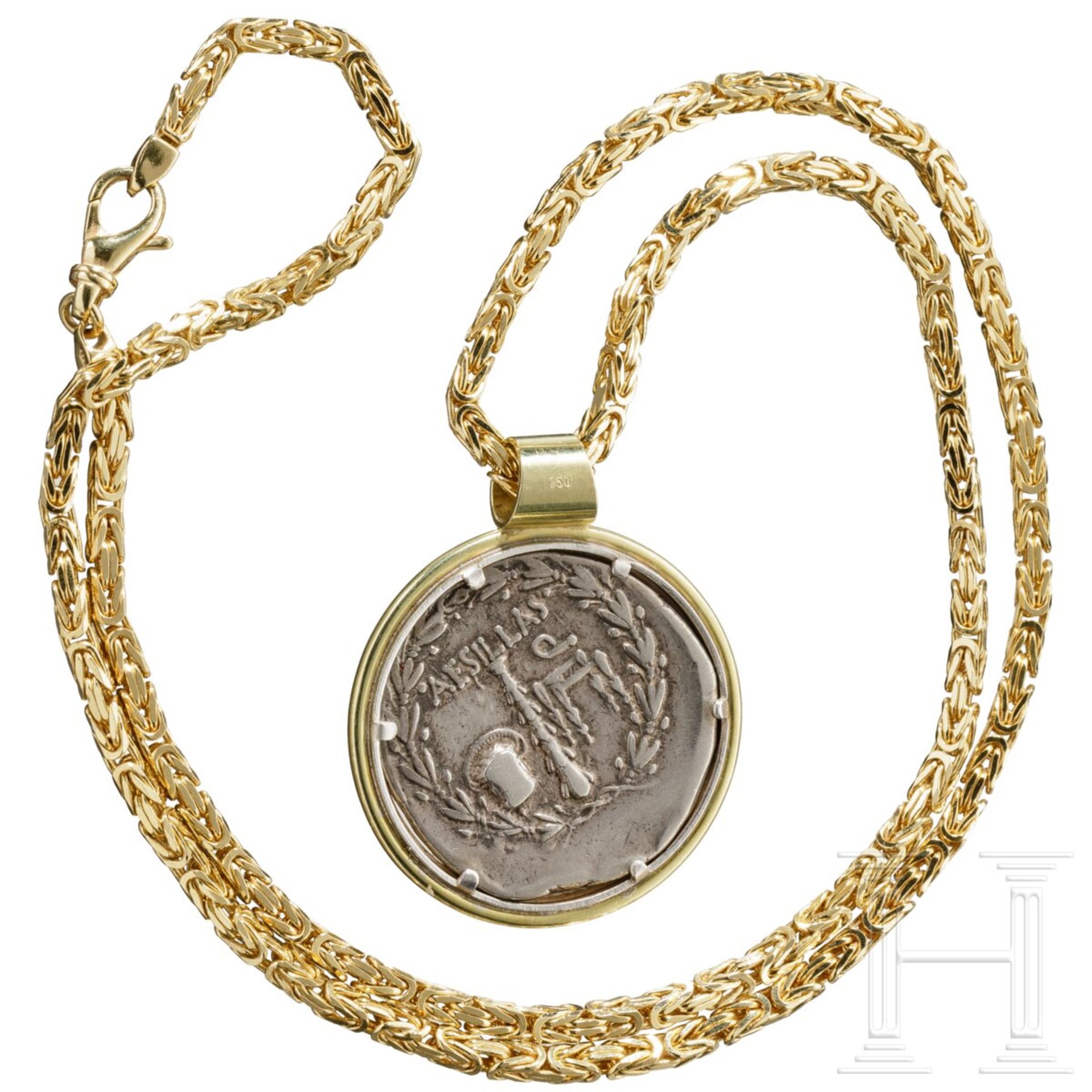 Goldkette mit Goldanhänger mit griechischer Silbermünze (Tetradrachme)  - Bild 2 aus 6