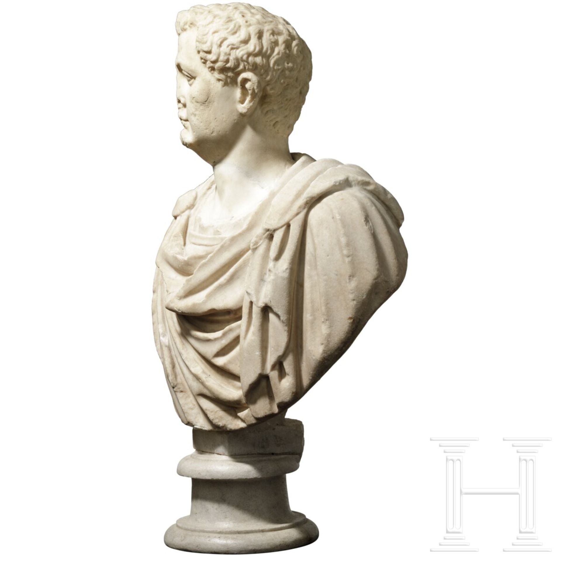 Marmorkopf des Titus, römisch, um 80 n. Chr., montiert in nicht dazugehörige Büste des 2. Jhdts. - Image 4 of 6