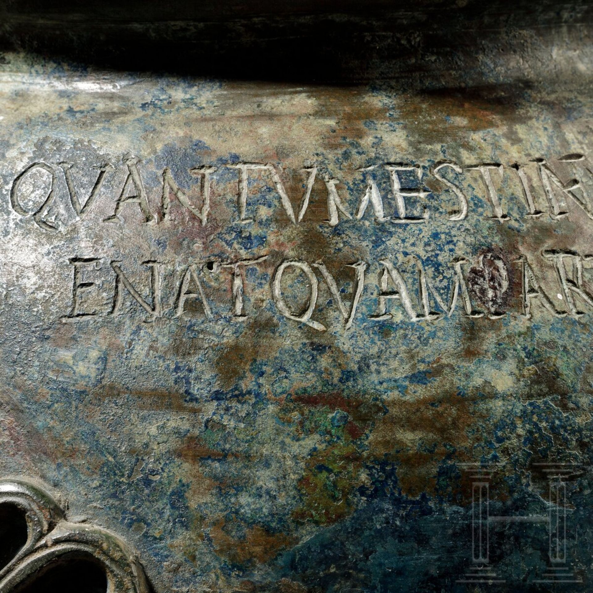 Bronzeurne mit kalligraphisch ausgefeiltem, tiefsinnigem Epigramm, römisch, 1. - 2. Jhdt. - Bild 10 aus 12
