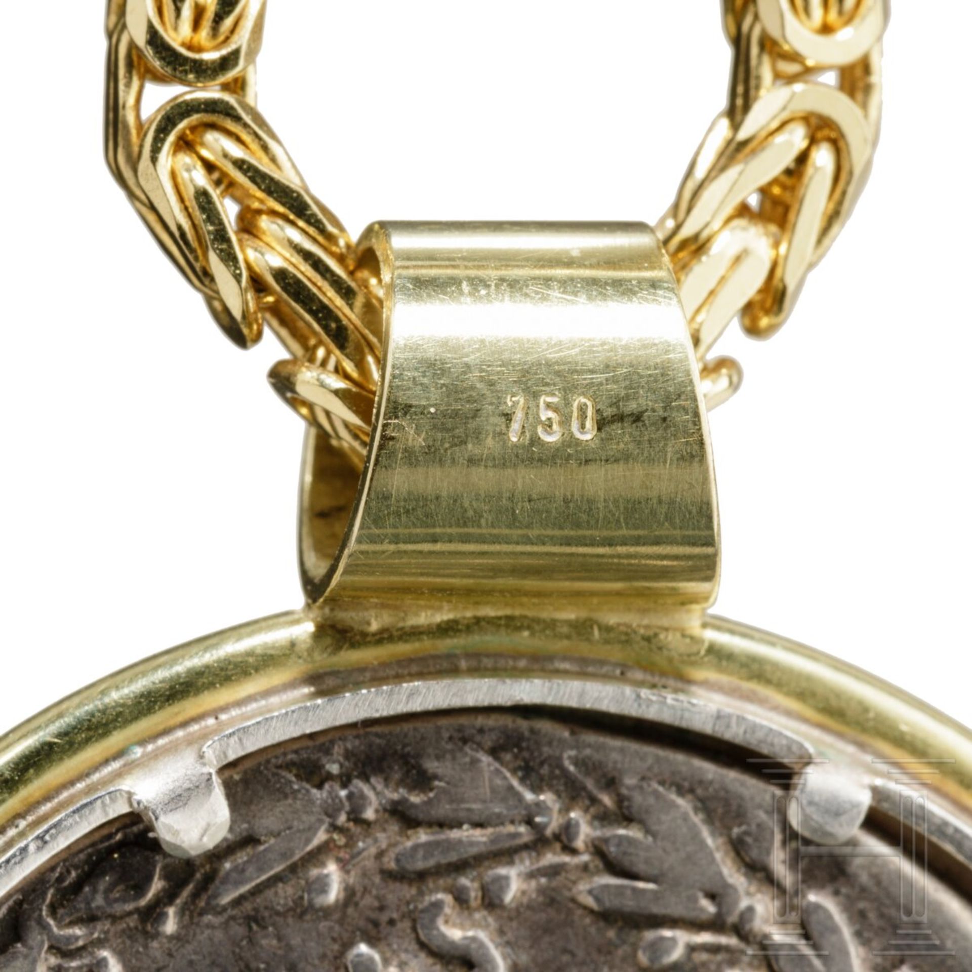 Goldkette mit Goldanhänger mit griechischer Silbermünze (Tetradrachme)  - Bild 3 aus 6