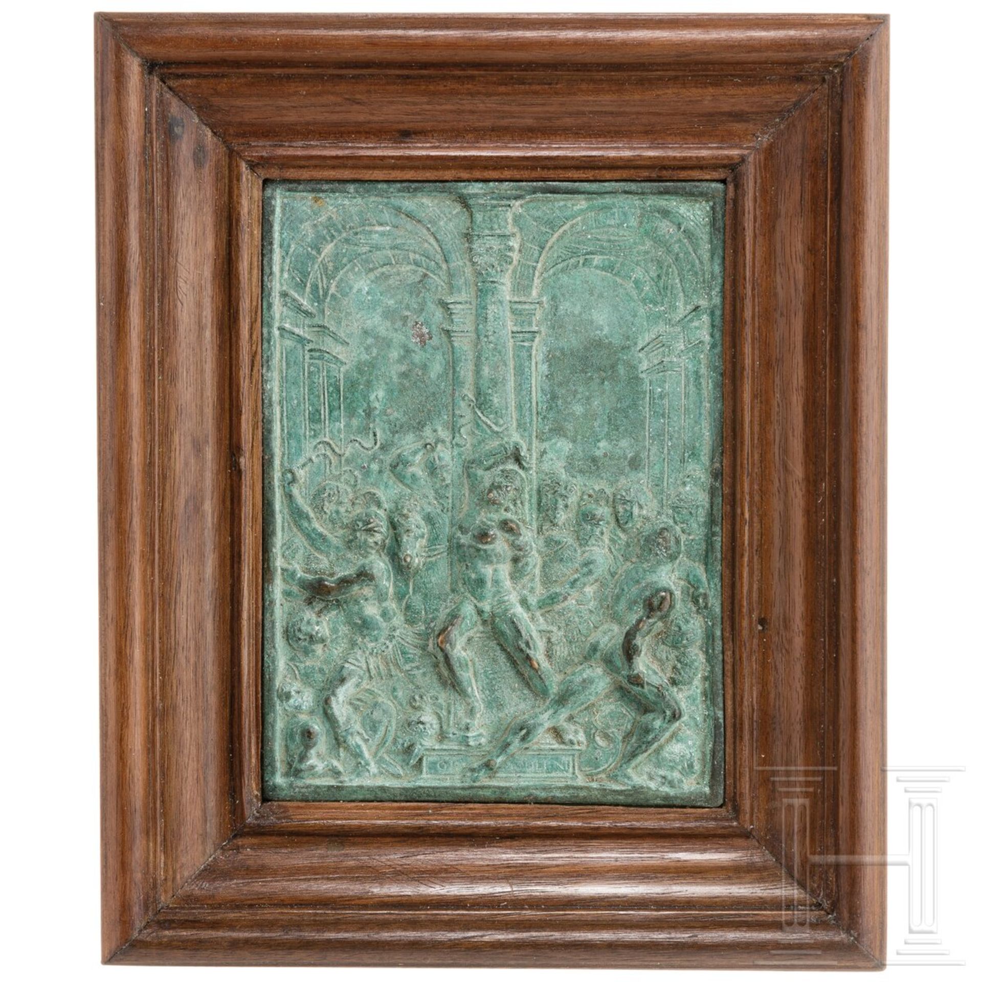 Bronzereliefplatte mit Darstellung der Geißelung Christi, Italien, 19. Jhdt.