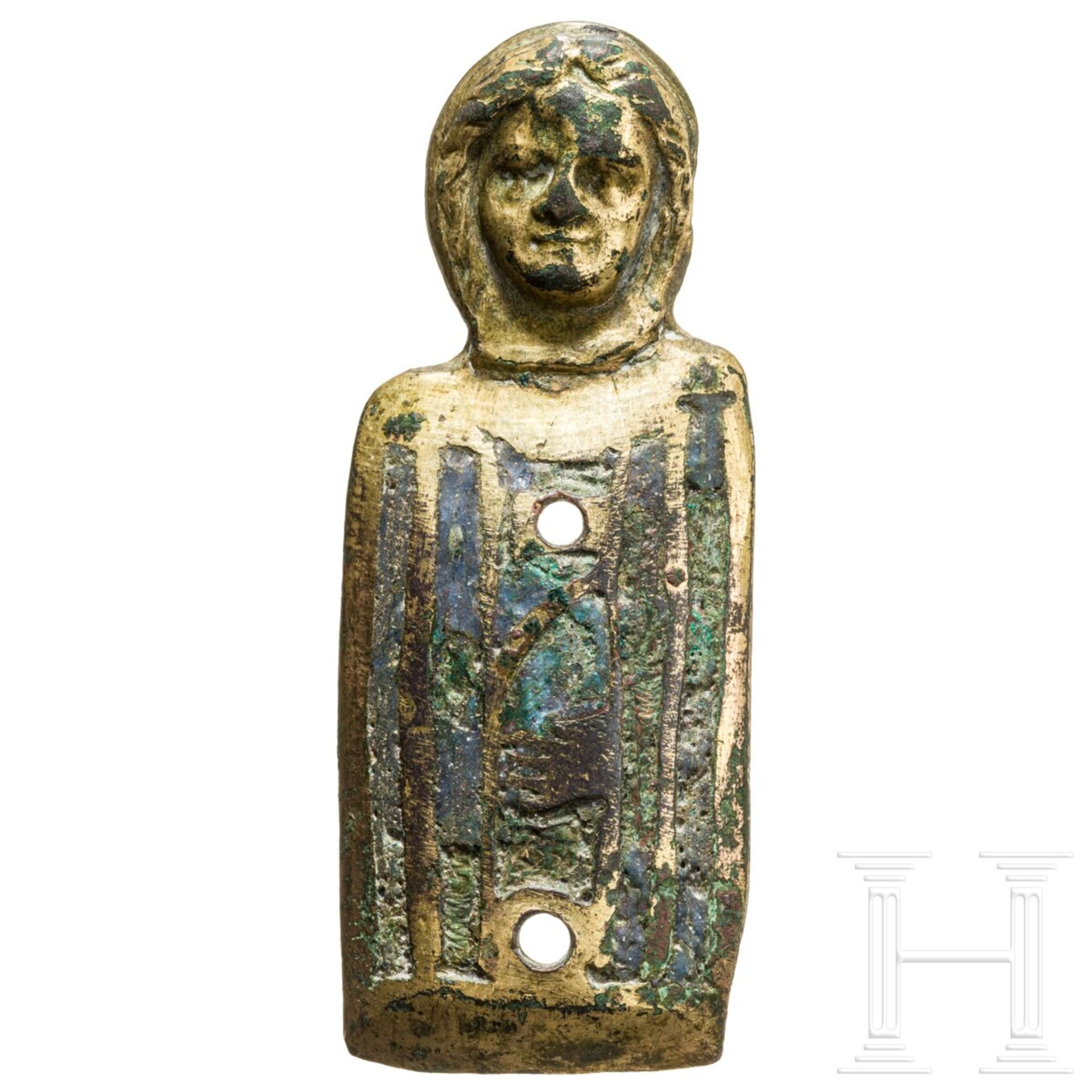 Vergoldete Heiligenbüste mit Emailleeinlagen, Limoges, 13./14. Jhdt. - Bild 2 aus 4