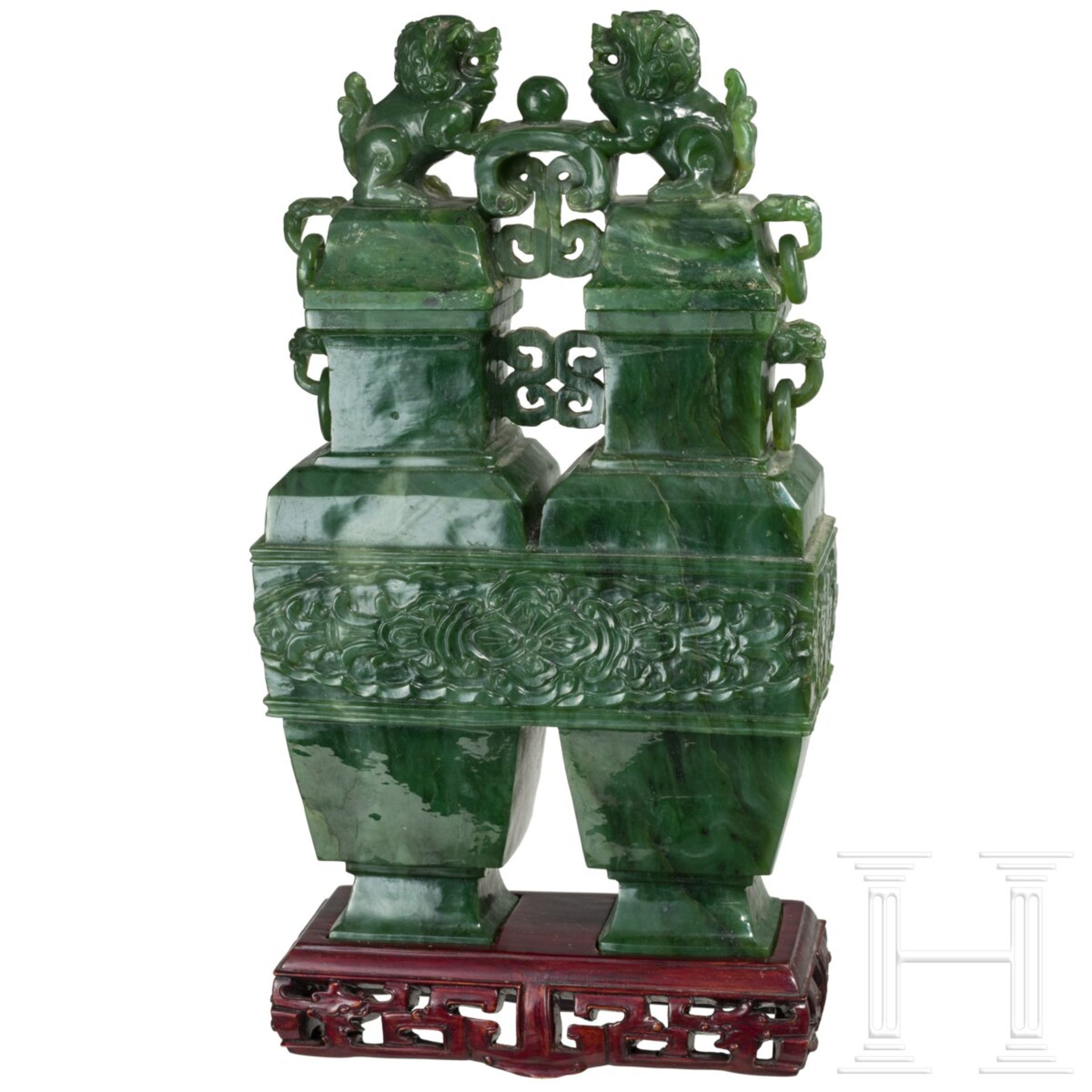 Doppelvase aus Spinat-Jade, China, 20. Jhdt. - Image 2 of 4