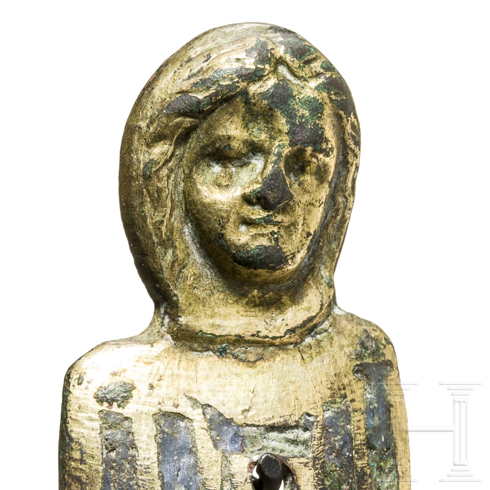 Vergoldete Heiligenbüste mit Emailleeinlagen, Limoges, 13./14. Jhdt. - Bild 4 aus 4